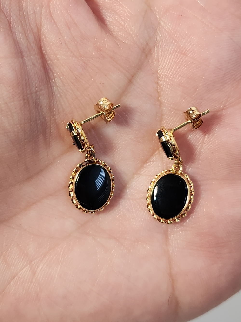 VTG Signed 'ZZ' Sardelli & Sons 14k Solid Yellow Gold Black Onyx Stud Earrings
